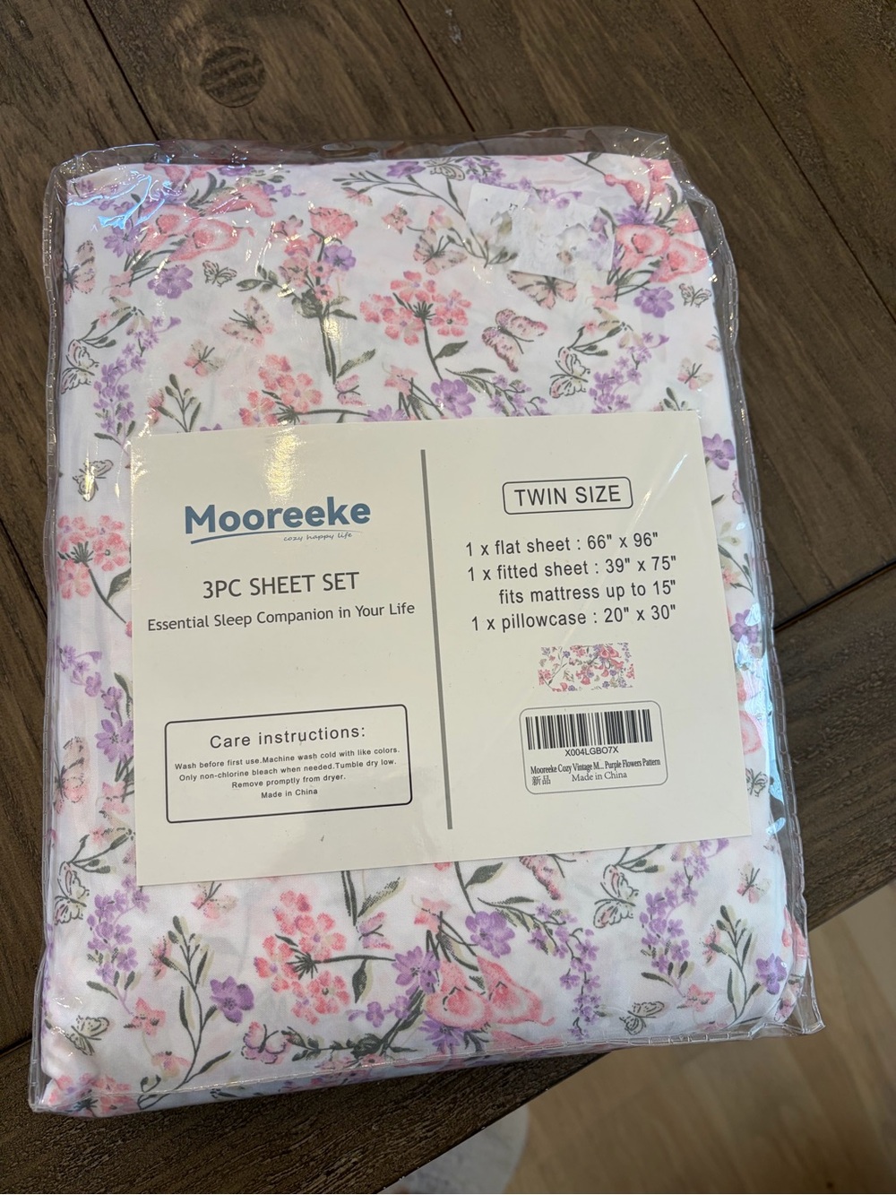 Twin Sheet Set - Pink & Purple Floral
